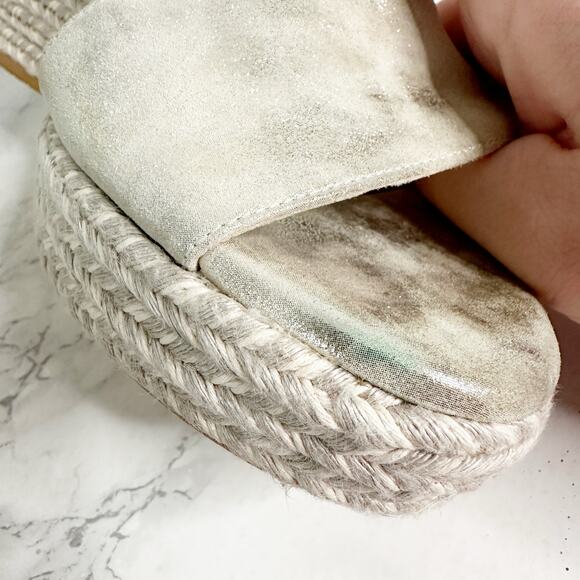 Stuart Weitzman Mostly Platform Metallic Suede Espadrille Wedge Sandals Size 9.5 - Picture 4 of 14